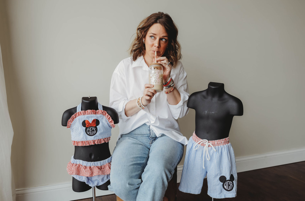 Modeling her Disney inspired designs, Family and Consumer Science Teacher Lauren Compton models for her Etsy site.